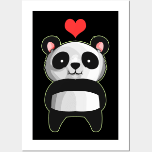 Kawaii Panda With Red Heart Over Head Cute I Love Panda Posters and Art